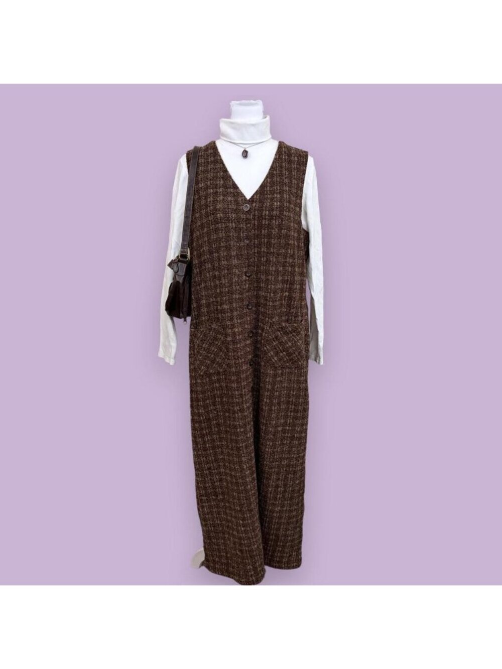 90s plaid academia button knit dress